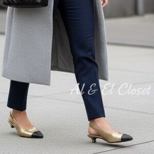 Naturalizer Gazing Slingback Kitten Heels Dark Gold Black Cap Toe Size 7W NWB